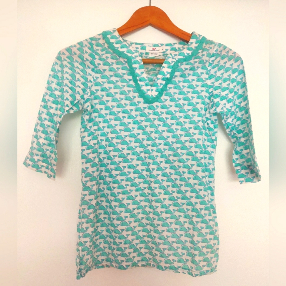 Vineyard Vines 1/4 Sleeve Blouse Women's Size M 100% Cotton Lightweight EUC